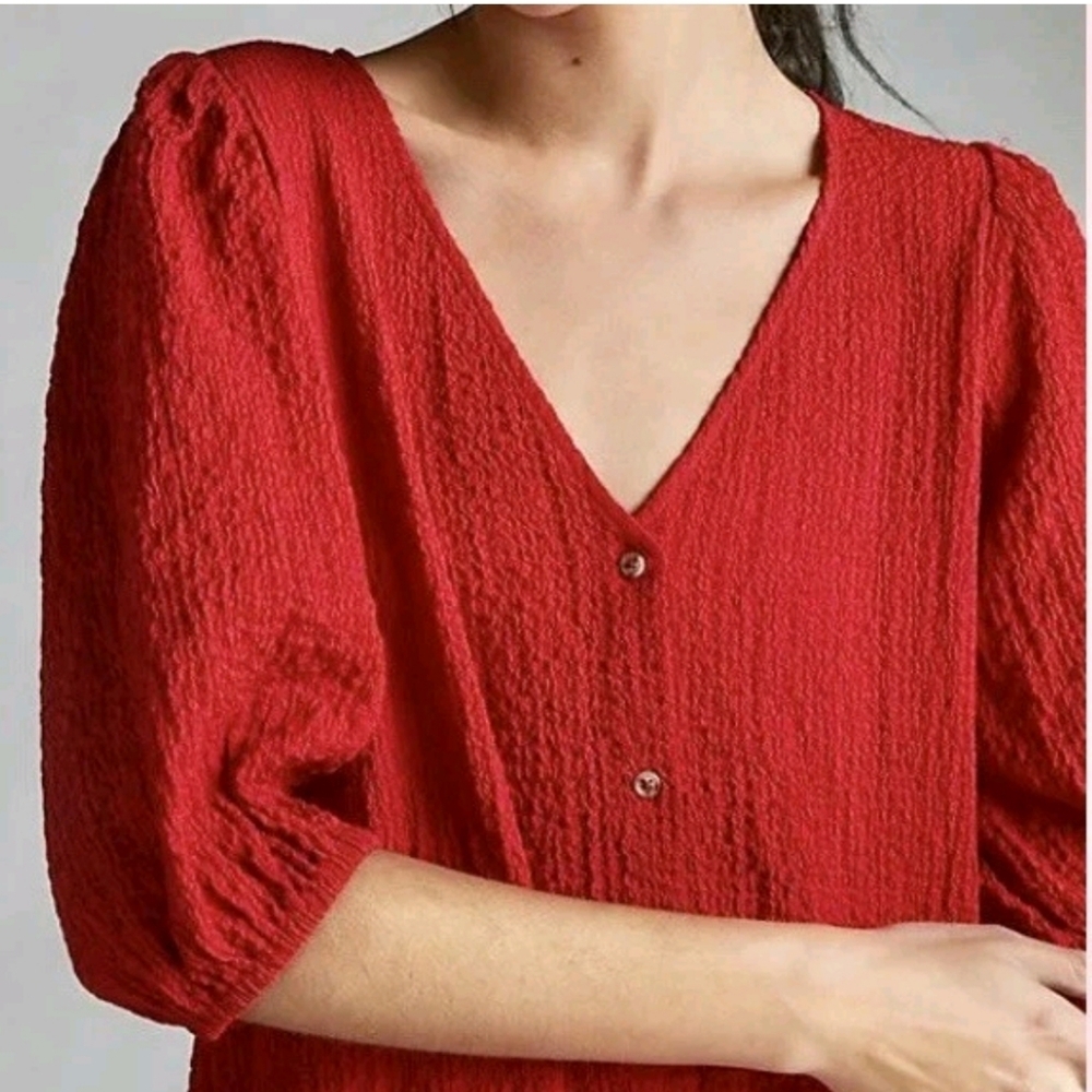 Anthropologie Maeve Red Scarletta Crinkle Midi Dress Sz XXS Petite - Picture 6 of 11